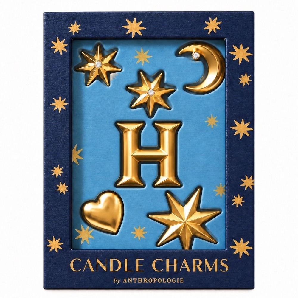 Anthropologie H Monogram Celestial Gold Candle Charms Moon Stars Heart NWT